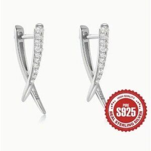 18k White Gold Plated Sterling Silver Simulated Diamond Zircon Earrings